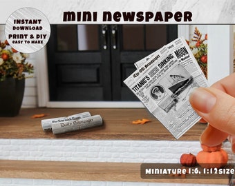 Mini Newspaper Template (1:6-8-12 sizes), Instant Download printable | Miniature | Collectibles | Dollhouse