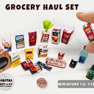 Mini-GROCERY HAUL-set Vorlage (1:6, 12), Instant Download druckbar | Miniatur | Sammlerstücke | Puppenstube | Diorama