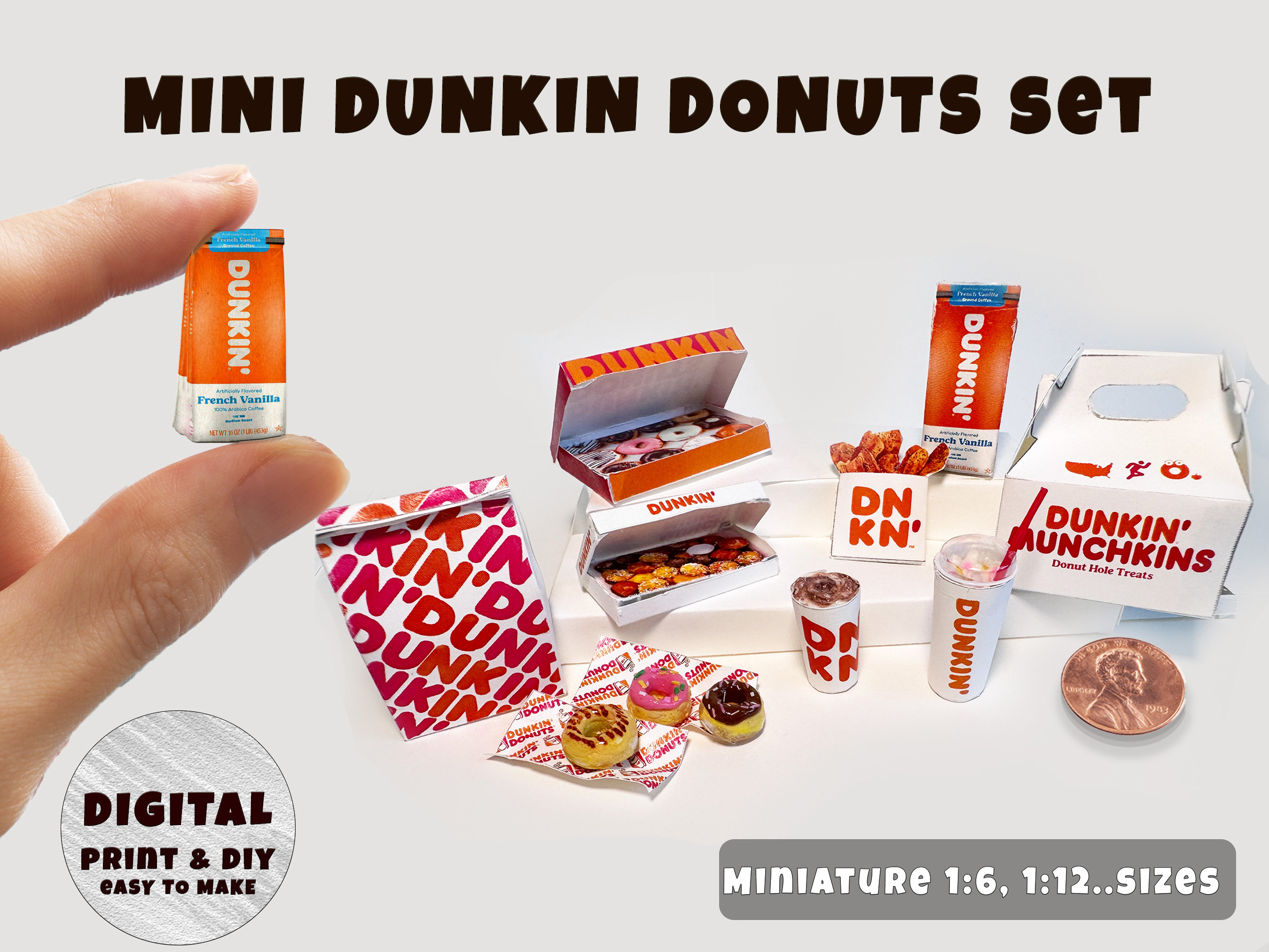 Mini Dunkin Donuts Meal Box Set Template 1:6 12 Instant - Etsy