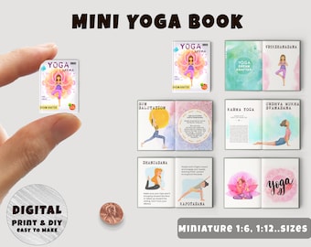 Libro de yoga en miniatura con páginas (1:6, 12..), Descarga instantánea imprimible / Miniatura / Coleccionables / Casa de muñecas / Diorama