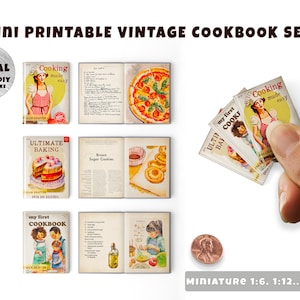 3 Mini Vintage Kochbücher mit Seiten (1:6, 12..), Instant Download druckbar | Miniatur | Sammlerstücke | Puppenstube | Diorama