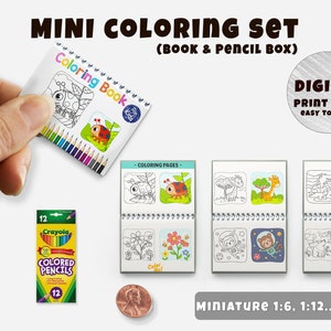 Miniature Coloring Set - Box & Book with real pages (1:6, 12..), Instant Download printable | Miniature | Collectibles | Dollhouse | Diorama