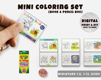 Miniature Coloring Set - Box & Book with real pages (1:6, 12..), Instant Download printable | Miniature | Collectibles | Dollhouse | Diorama