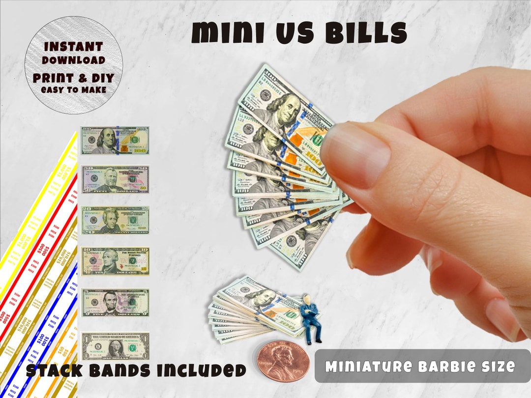 Mini Money US Dollars Bills Play Money Template (1:6/ 12..), Instant ...
