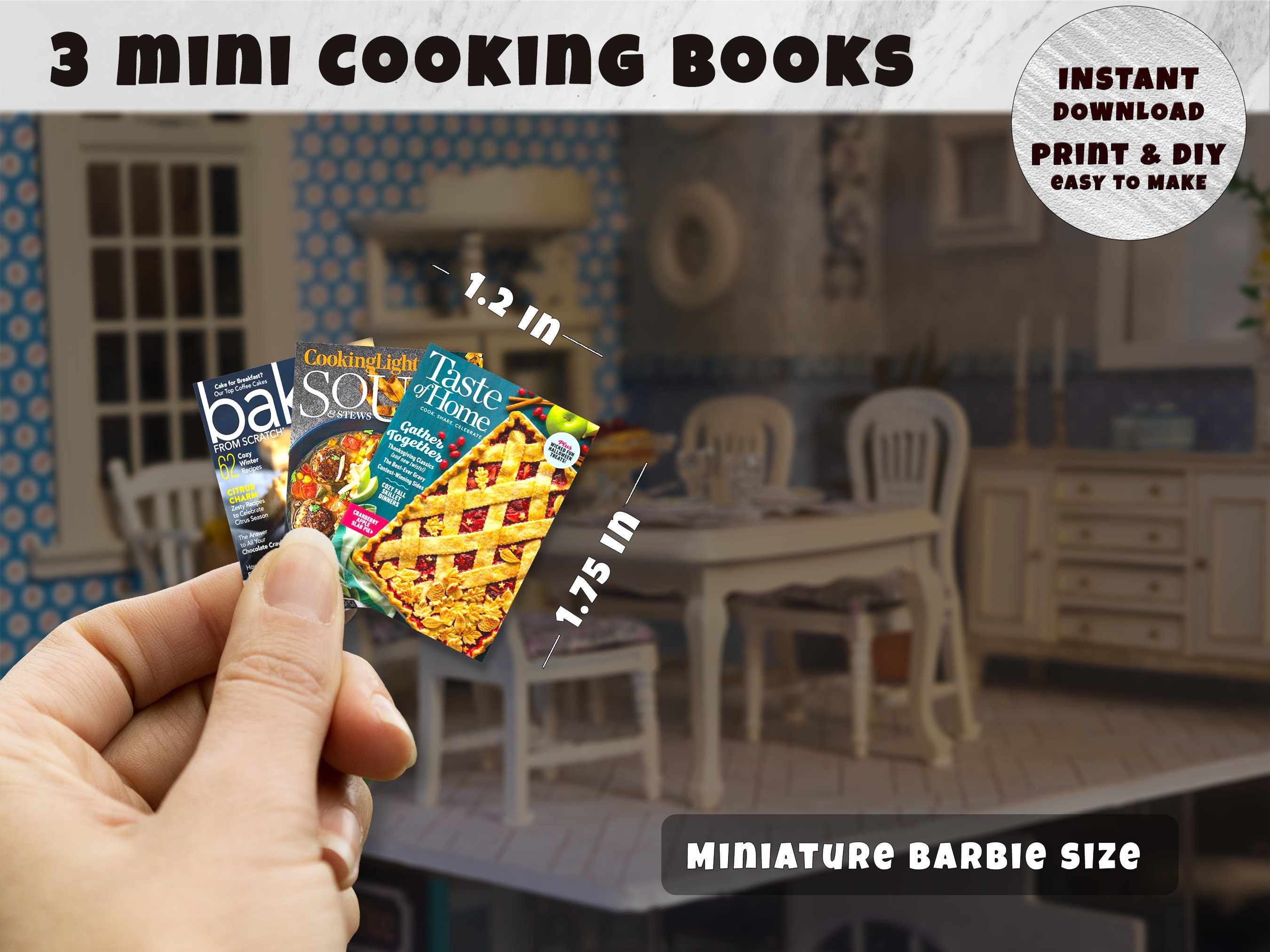 3 Mini Cooking Books With Pages 1:6/12 Sizes, Instant Download ...