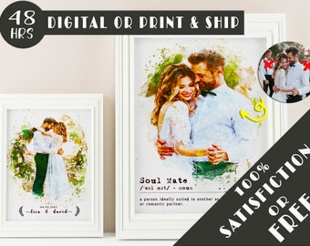 Custom Watercolor Portrait, Anniversary Personalized Gift, Gift for Her, Gift for Him, Wedding Engagement Gift, Christmas Thanks Giving Gift