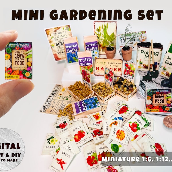 Ensemble de jardinage miniature (1:6, 12..), version imprimable à téléchargement immédiat | Miniatures | Objets de collection | Maison de poupée | Diorama
