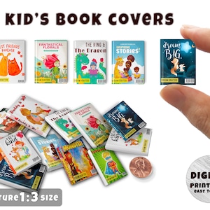 Miniature 10x Kid&#39;s Book Covers (1:3 Scale), Instant Download printable | Miniature | Collectibles | Dollhouse | Diorama