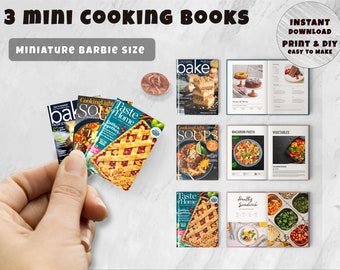 3 Mini Cooking Books with pages 1:6/12 sizes, Instant Download printable | Miniature | Collectibles | Dollhouse