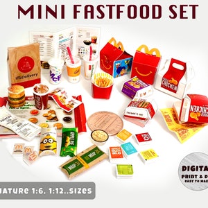 Mini FASTFOOD Mega Combo Set Vorlage 1:6, 12, Instant Download druckbar Miniatur Sammlerstücke Puppenstube Diorama Bild 1