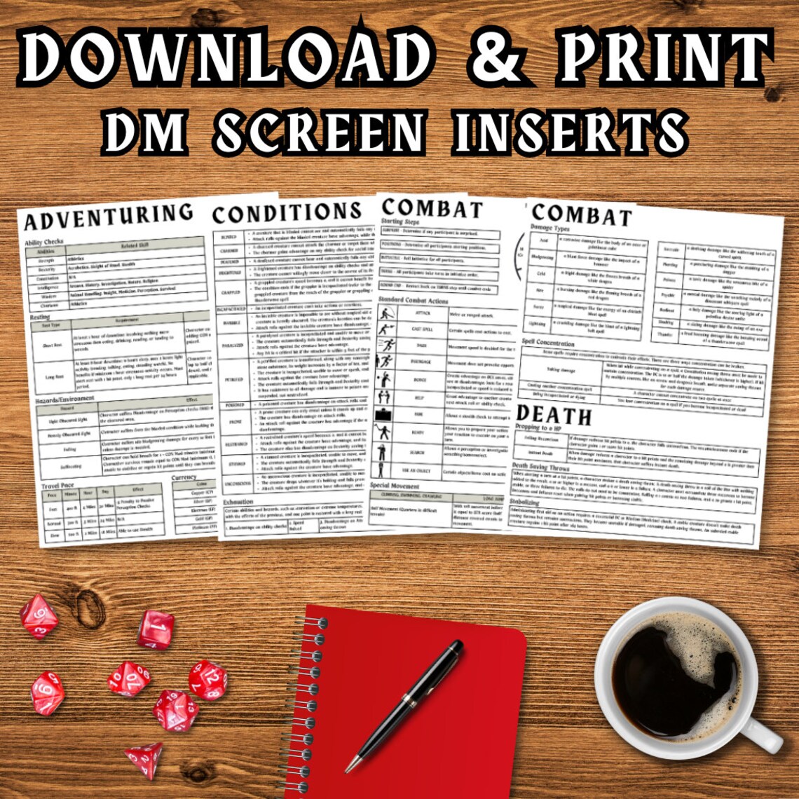 D&amp;D Dungeon Master Screen Inserts 4 High-quality Letter Sized Sheets ...