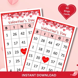 50 Valentinstag Bingo Karten | Valentinstag Party Spiel | Lustige Valentinstag Spiele | Valentinstag BINGO Spiel für Kinder und Erwachsene