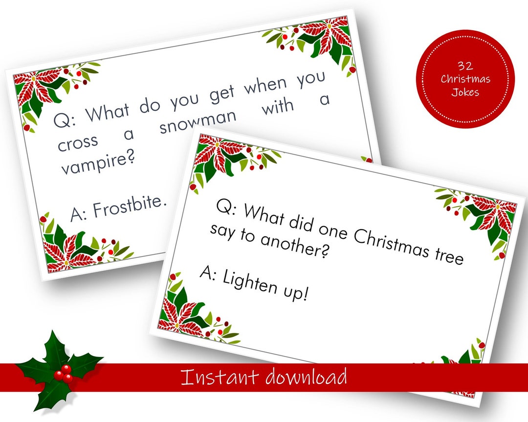 32 Printable Christmas Jokes, Christmas Cracker Jokes, Christmas Lunchbox Jokes, Lunch Notes for ...