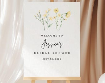 Printed Bridal Shower Welcome Sign, Yellow Floral Bridal Minimal, Foam Board
