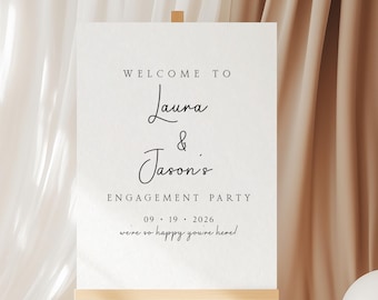 Printed Engagement Party Welcome Sign, Minimalist Elegant, Happy You're Here, Foam Board