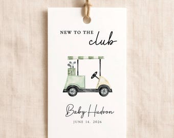Printed Golf Theme Favor Tag, New to the Club Baby Shower Gift Tag, Customized Cardstock Prints