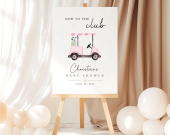 Printed Baby Shower Welcome Sign, New to the Club, Pink Girl Golf Theme, Foam Board