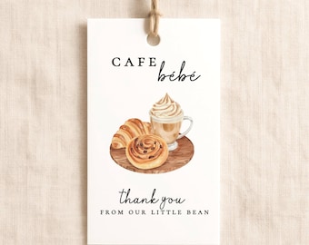 Printed Cafe Bebe Baby Shower Favor Tag, Coffee Theme Baby, Standard Cardstock Print