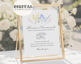 Cartello per il libro degli ospiti con messaggio vocale, cartello floreale per addio al nubilato, baby shower, matrimonio, fidanzamento, cartello personalizzato per feste, download digitale