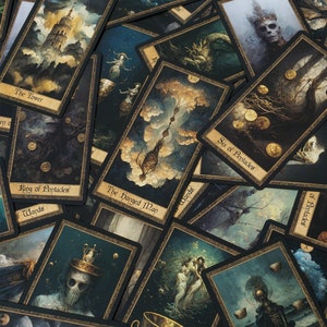 Jeu de tarot éthéré Shadow Work | 78 cartes de tarot, bords en feuille d'or éthérée sorcière vintage sombre, jeu de cartes Oracle, divination indépendante pour débutants