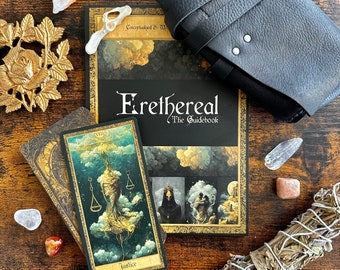 Coven Witch | Tarot Deck, Guidebook & Tarot Cloak bundle | Dark Vintage Ethereal Gold Foil Edges, leather tarot bag, guidebook