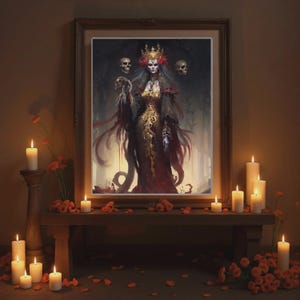 Santa Muerte Art Print: Mexican Folk Art, Día de los Muertos Decor