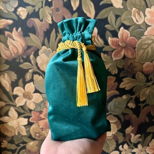 Velvet Tarot Bags: Emerald Green or Obsidian Black, Gold Tassels image 2