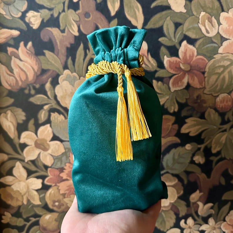 Velvet Tarot Bags: Emerald Green or Obsidian Black, Gold Tassels image 2