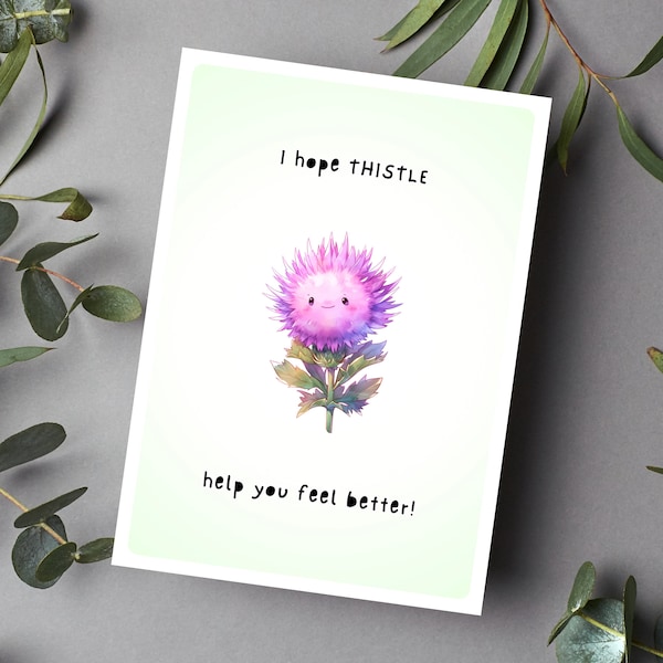 Sympathy Card Thistle Help You Feel Better Sending Hugs Cheer Up Card  After Surgery Sick Friend Condolences Pet Loss Thinking of You Gift