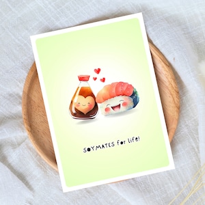 Sushi Love Friendship Anniversary Card Soymates Husband Gift Boyfriend Couples Men Wife Girlfriend Relationship Just Because Soul Mate Asian
