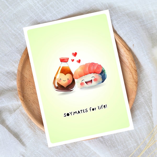 Sushi Love Friendship Anniversary Card Soymates Husband Gift Boyfriend Couples Men Wife Girlfriend Relationship Just Because Soul Mate Asian