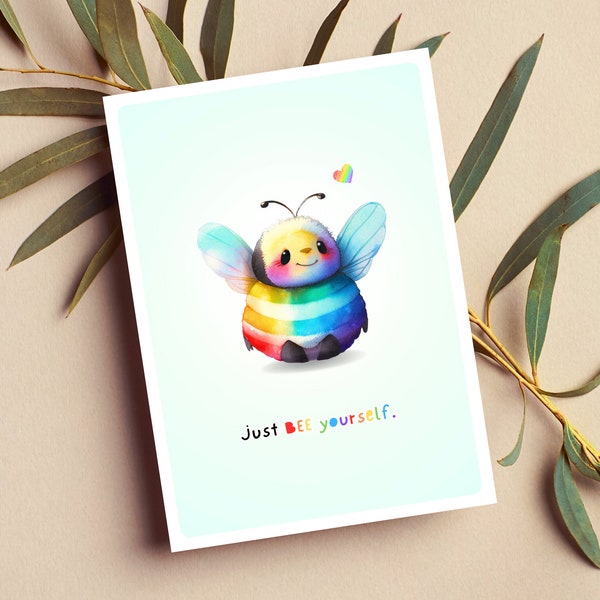 Coming Out Card Just Bee Yourself Happy Greeting Gift Gay Lesbian Rainbow LBGTQ Pride Month Card Equality Hurts No One Transgender Awareness