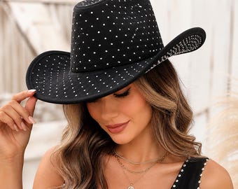 Black Embellished Brim Western Hat Womens Western Cowboy Hats CQXIDFH Classic Western Cowboy  main image 3