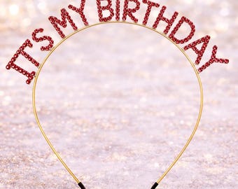Gold It's My Birthday Rhinestone Headband, Birthday Queen Tiara Sparkly Crystal Birthday Crown  Women and Girls Birthday Party Accessories