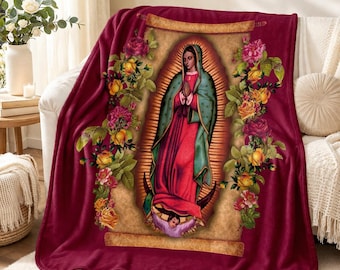 Virgin of Guadalupe Plush Throw Blanket  Our Lady of Guadalupe Fleece Catholic Religious Virgin Mary Decor Soft Devotional Blanket
