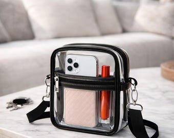 Mini Clear Crossbody Bag Stadium Approved Small Transparent Purse Compact PVC Travel Concert Bag
