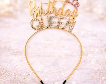 Tiara da regina di compleanno con cerchietto per capelli in strass rosa oro o argento, corona di cristalli scintillanti per donne, accessori per capelli per feste di compleanno