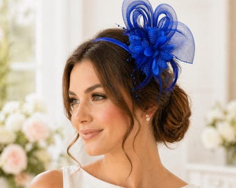 Sombrero tocado para mujer estilo Kentucky Derby, diadema de malla con flores y plumas, accesorio para el cabello para fiestas de té, bodas e iglesias.