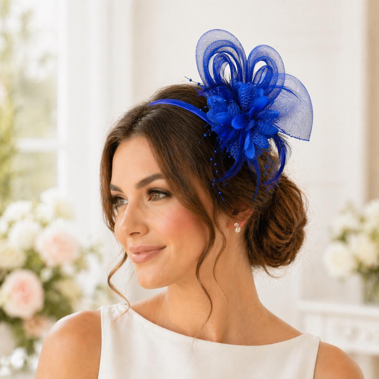 Kentucky Derby Fascinator Hat for Women, Mesh Flower Feather Headband,…