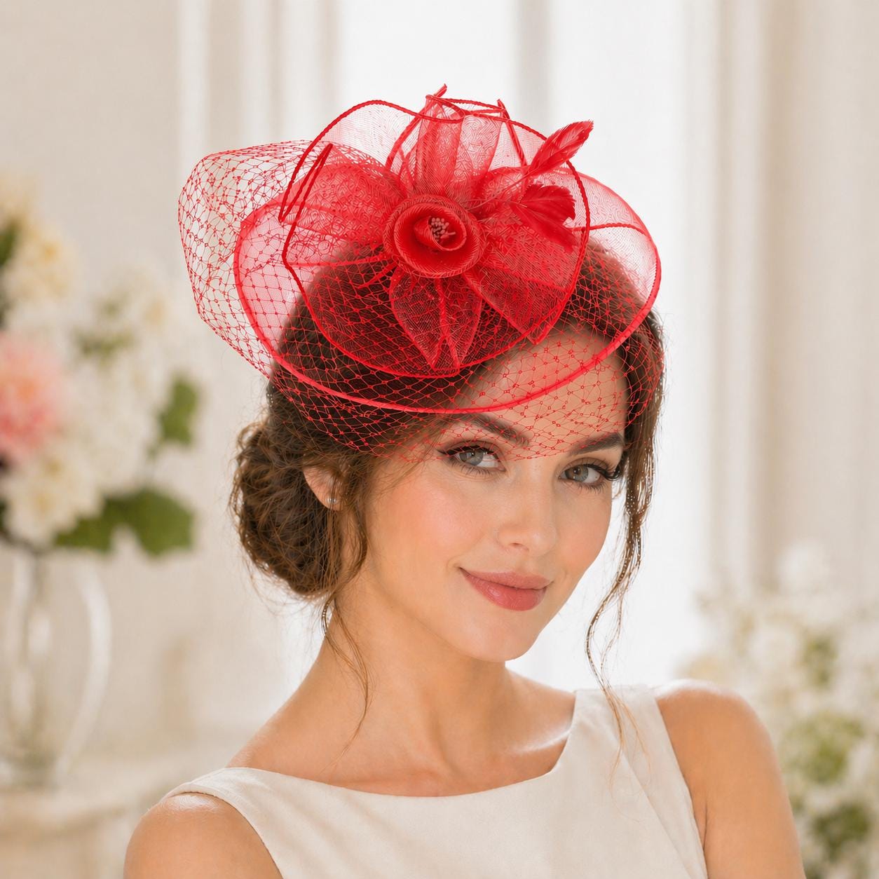 Red Veil Fascinator - Etsy display picture 3