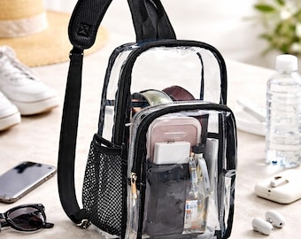Mini mochila transparente, aprobada para estadios, bandolera transparente, ideal para viajes, conciertos y festivales.