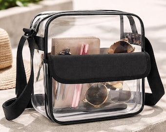 Clear Stadium Crossbody Bag – Transparent Flap Messenger Purse, Stadium Approved Concert Bag, Game Day Clear Shoulder Bag