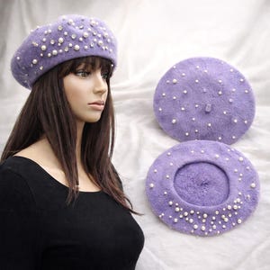 Vintage Beaded Feather Beret Hat Purple Black Metallic Women\'s Dress Hat Purple Dress Vintage Hats for Women for sale | eBay main image 4