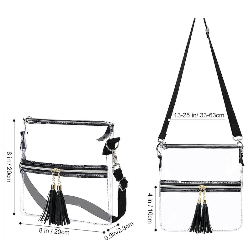 Clear Stadium Crossbody Bag – Transparent Concert Purse with Black Strap & Tassel, Stadium Approved Game Day Bag, Festival Clear Handbag image 5