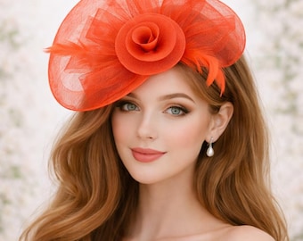 Legant Floral Fascinator Hat with Jaw Clip, Organza Mesh Hair Clip, Wedding Tea Party Derby Headpiece