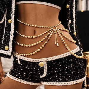 Beaded Body Chain Waist Jewelry for Women Gold Silver Pearl Layered Belly Chain Bridal Beach Festival Party Gift