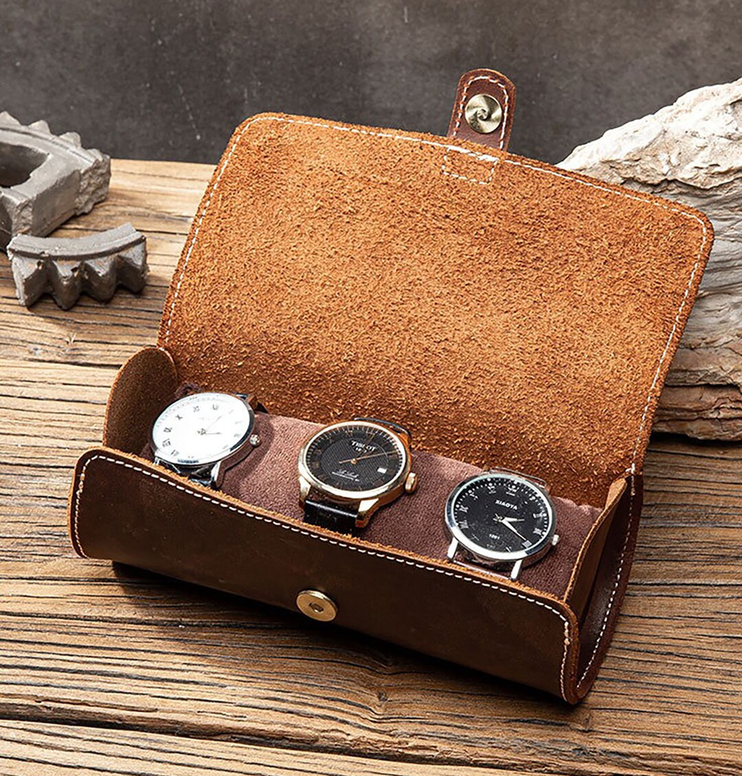 Customized Watch Case, Leather Watch Case for 3 Watches, Personalized