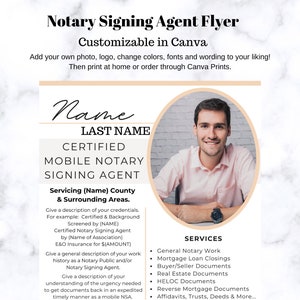 Notary Signing Agent Marketing Template Flyer Tan Canva Template Customizable Edit NSA Digital PDF Notary Public Print at Home