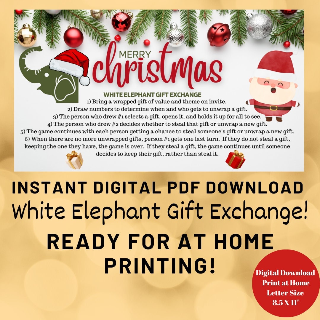 Christmas White Elephant Gift Exchange Game, White Elephant Gift Numbers, White Elephant Rules ...