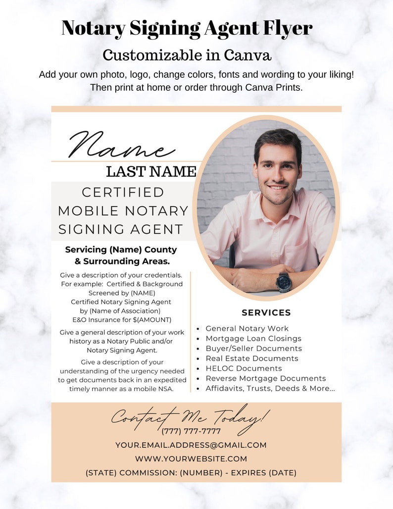 Notary Signing Agent Marketing Template Flyer Tan Canva Template ...